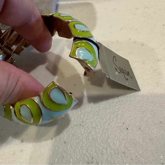 NWT Sequin by Nordstrom Clamper Bangle Bracelet-blue & green geometric design - Picture 13 of 13